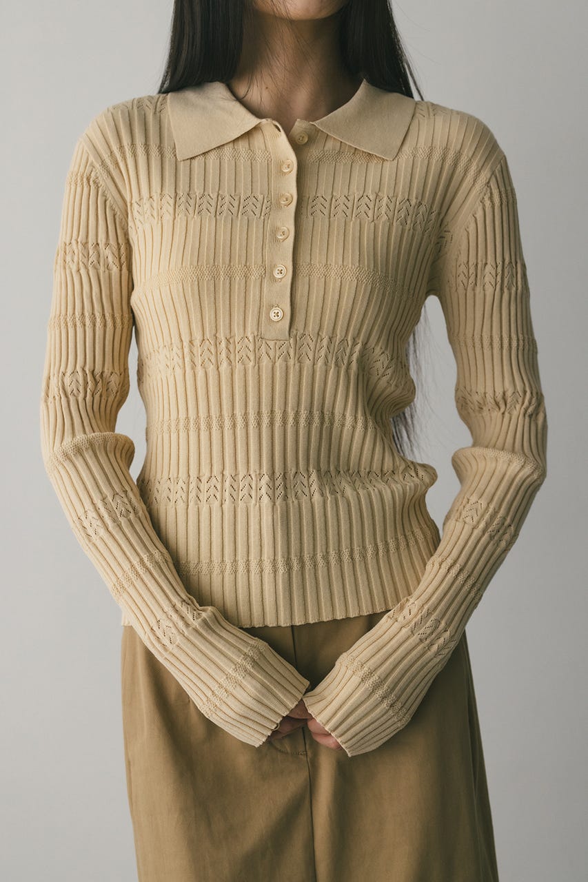 アイレットリブニットポロ BEG FREE