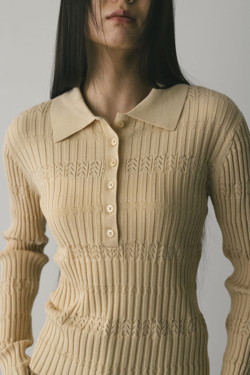 アイレットリブニットポロ BEG FREE