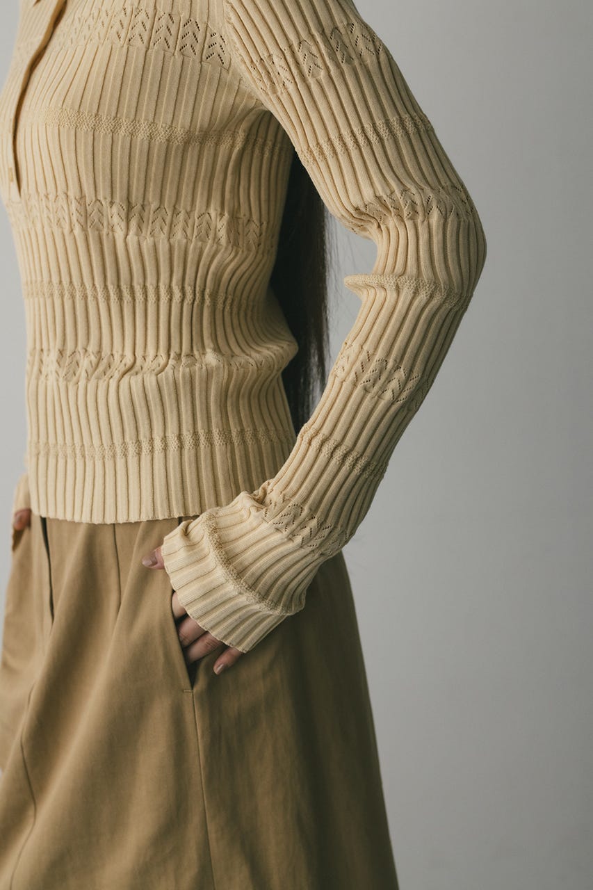 アイレットリブニットポロ BEG FREE