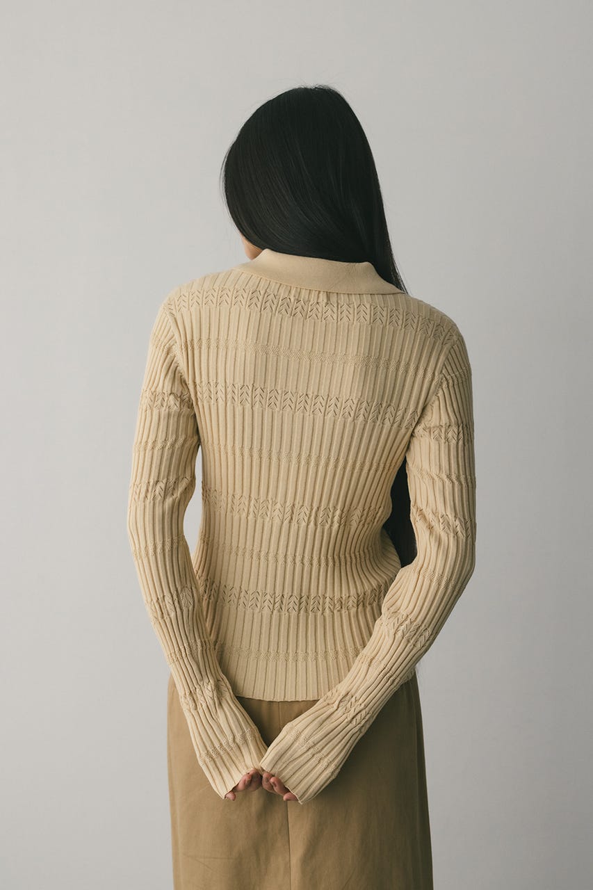 アイレットリブニットポロ BEG FREE