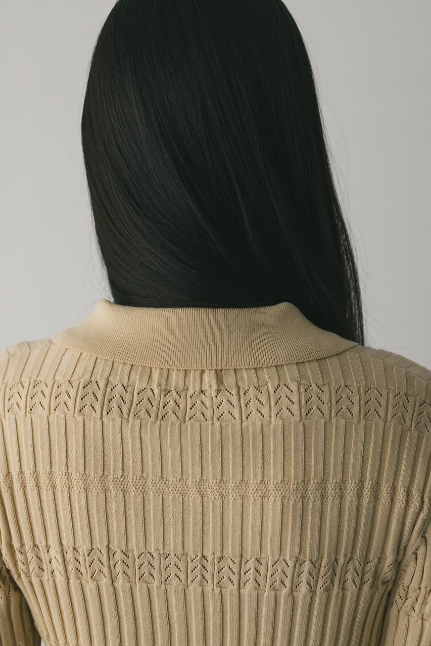 アイレットリブニットポロ BEG FREE