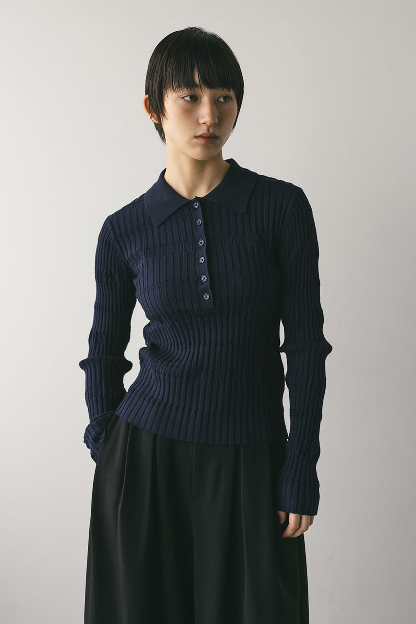 アイレットリブニットポロ NVY FREE