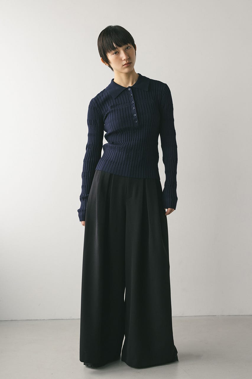 アイレットリブニットポロ NVY FREE