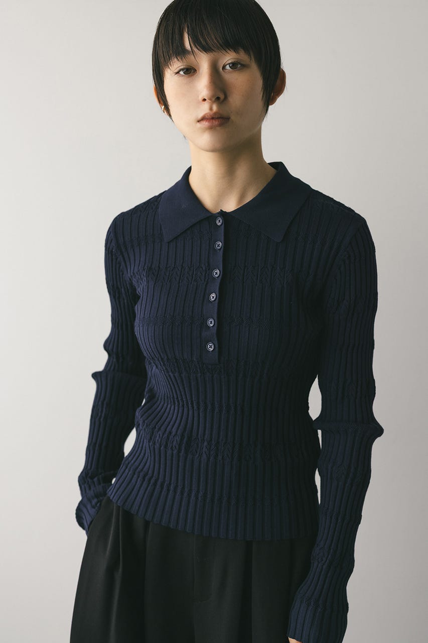 アイレットリブニットポロ NVY FREE