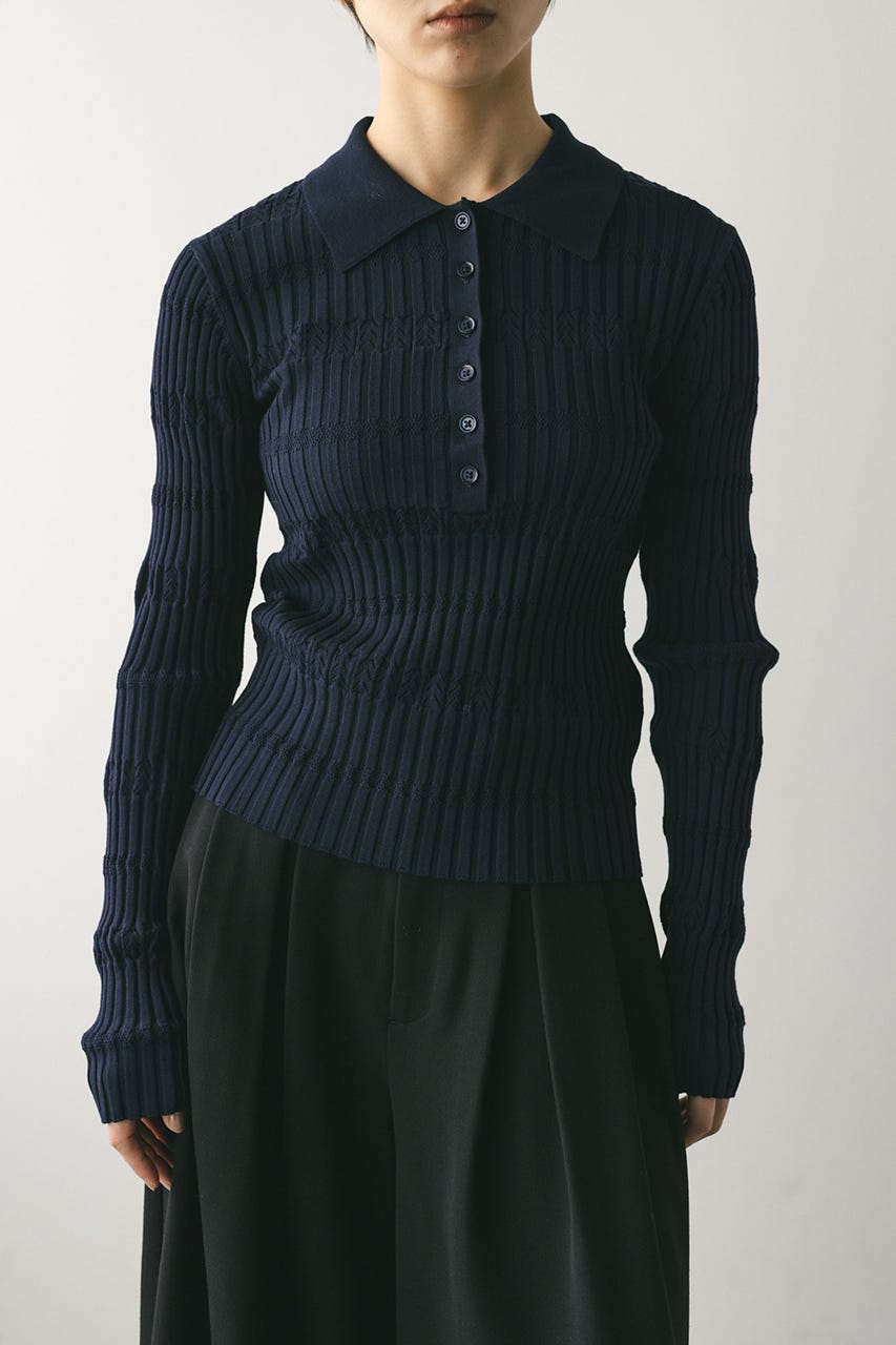 アイレットリブニットポロ NVY FREE