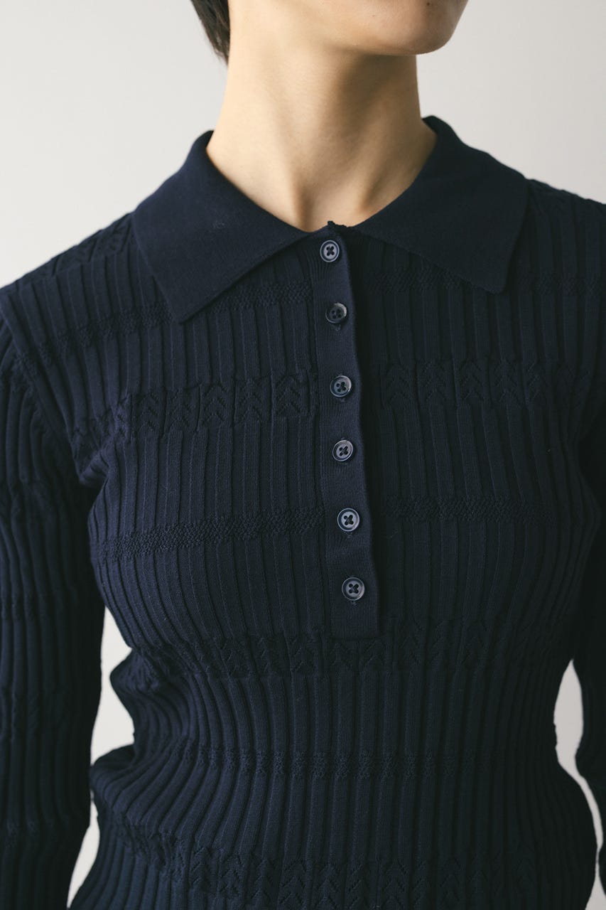 アイレットリブニットポロ NVY FREE