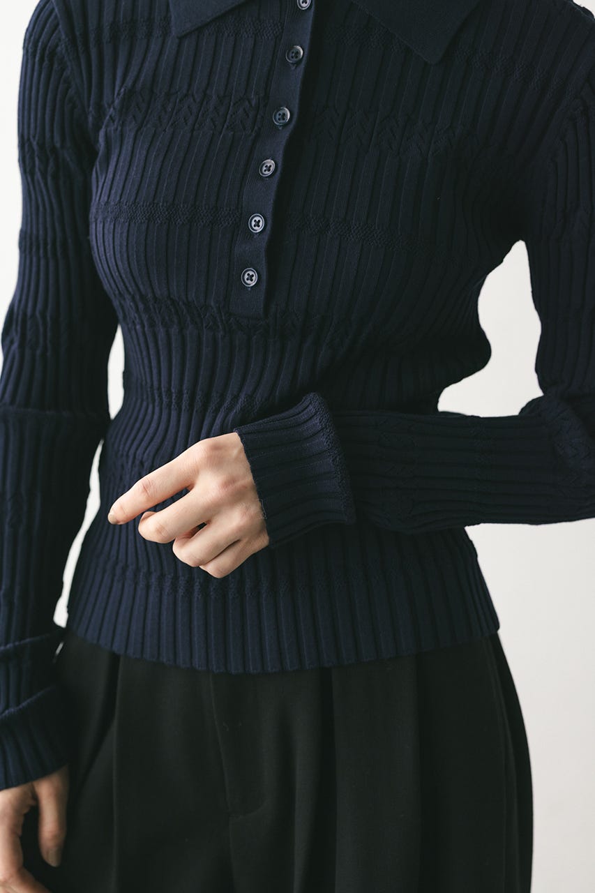 アイレットリブニットポロ NVY FREE