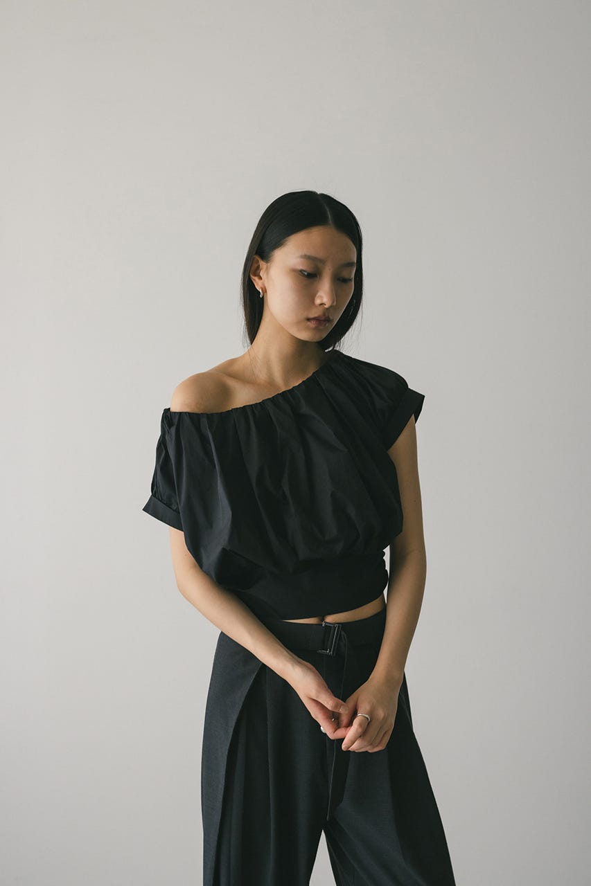 ショルダーギャザートップ BLK M