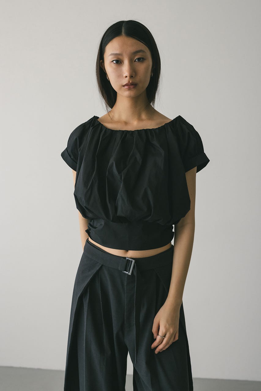ショルダーギャザートップ BLK M