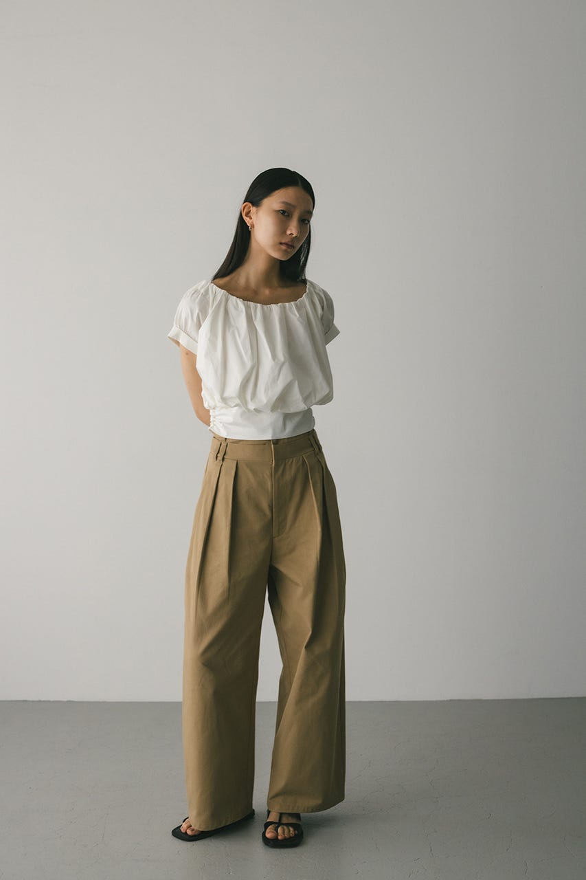 ショルダーギャザートップ WHT S