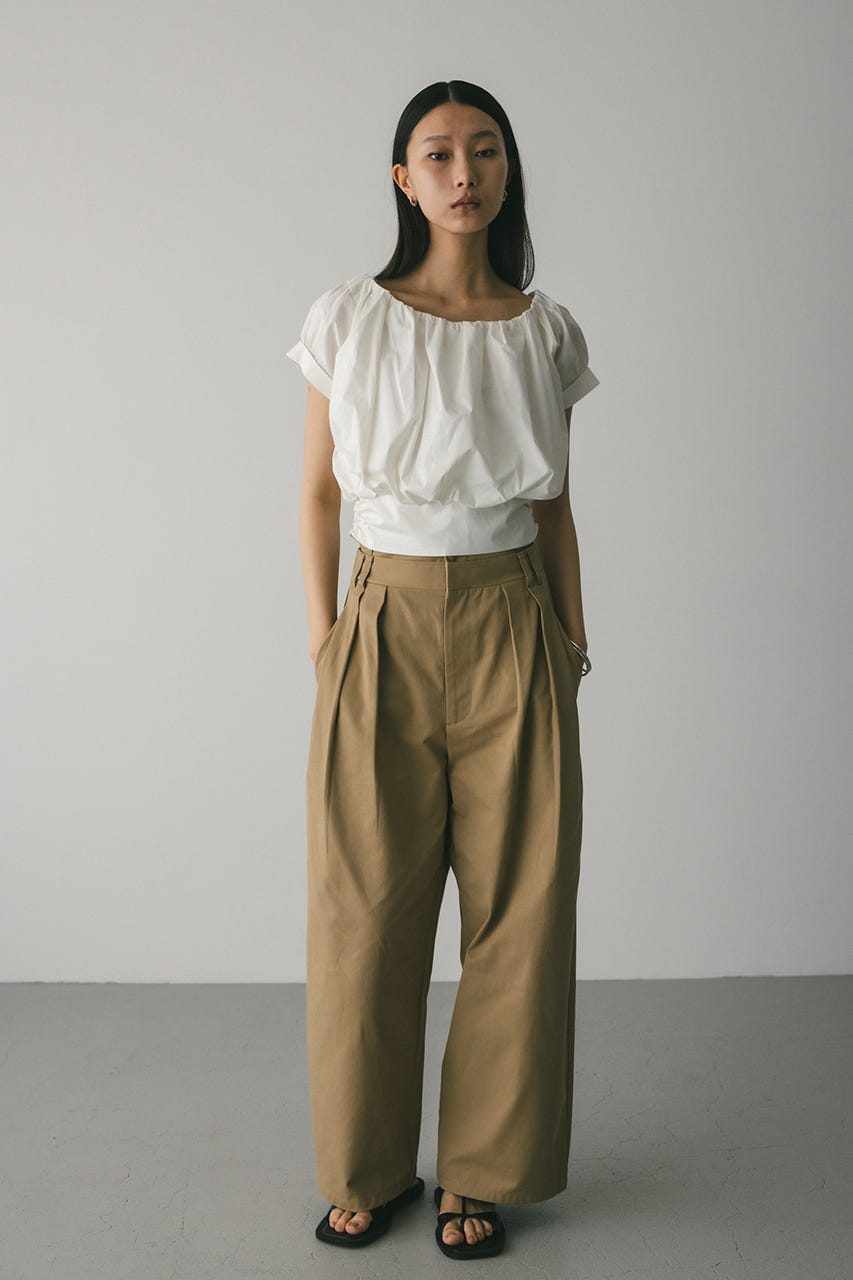ショルダーギャザートップ WHT S