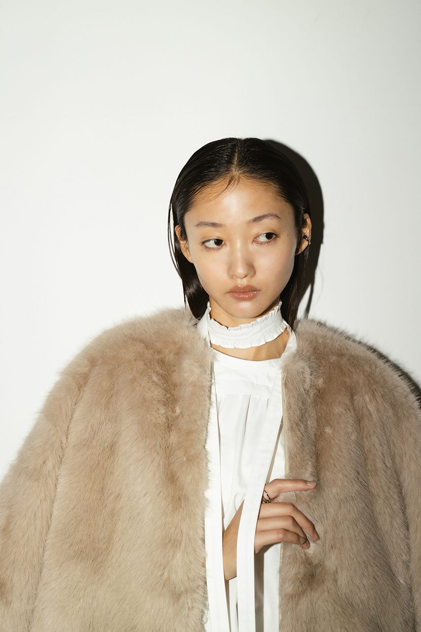 ノーカラーファージャケット L/BEG FREE