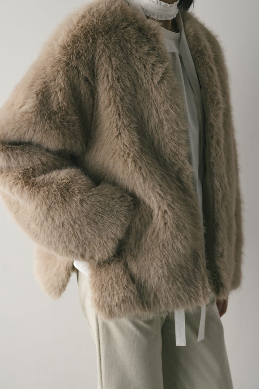 ノーカラーファージャケット L/BEG FREE