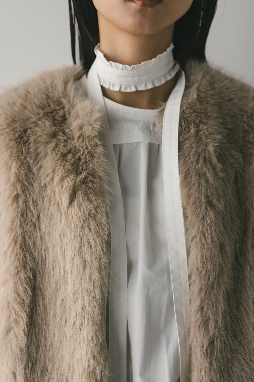 ノーカラーファージャケット L/BEG FREE