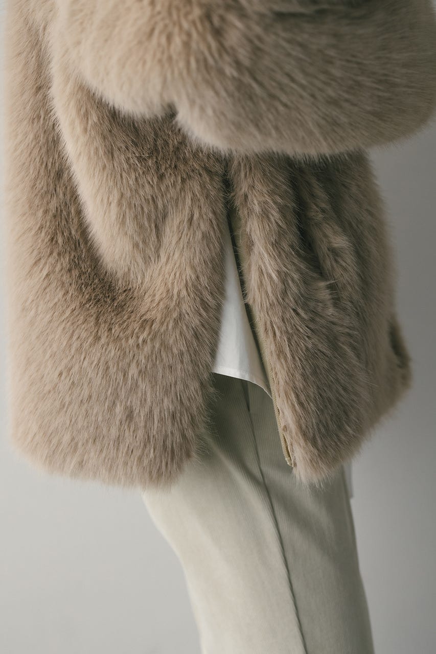 ノーカラーファージャケット L/BEG FREE