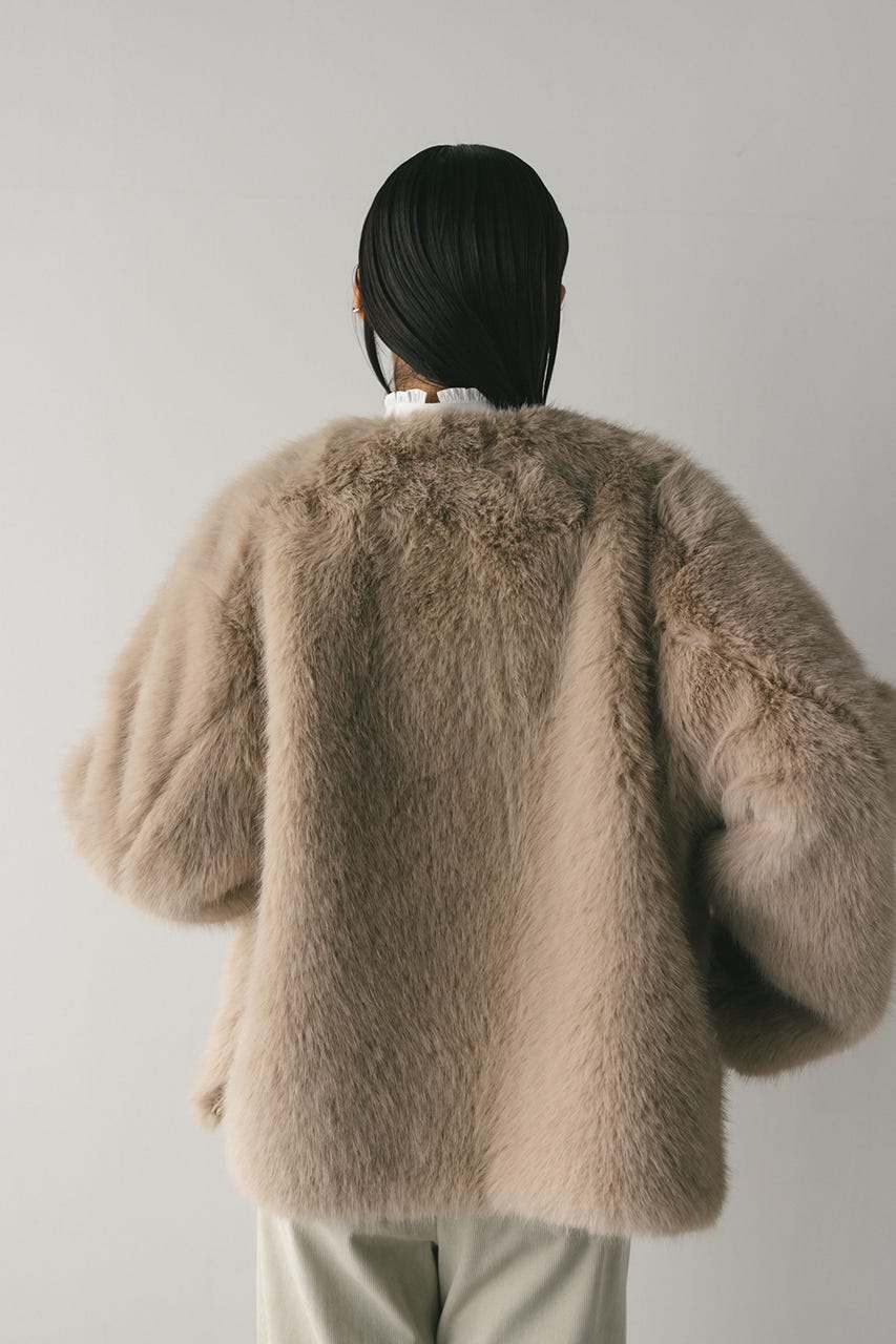 ノーカラーファージャケット L/BEG FREE