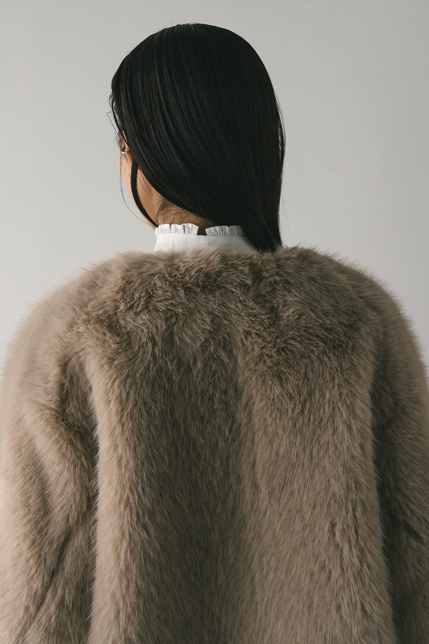 ノーカラーファージャケット L/BEG FREE