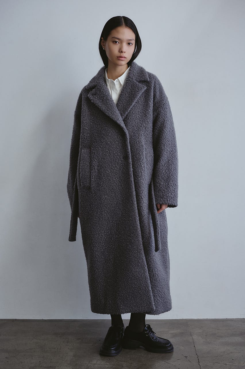 ブークレーベルトロングコート GRY S