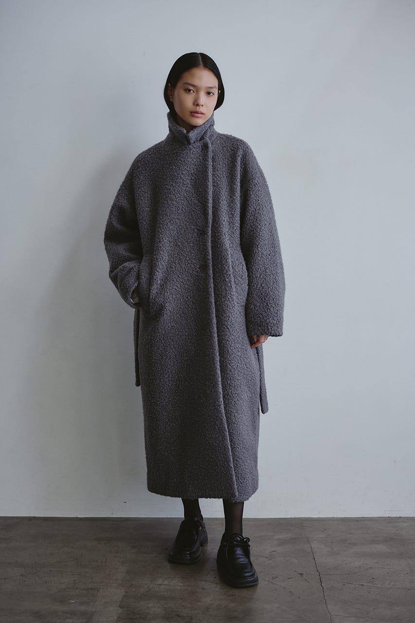 ブークレーベルトロングコート GRY S