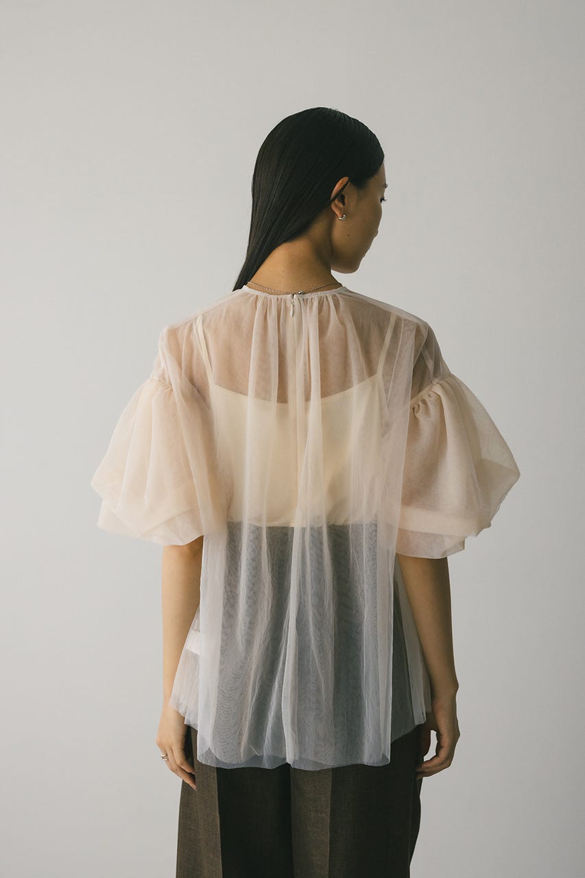 ギャザースリーブチュールトップ BEG FREE