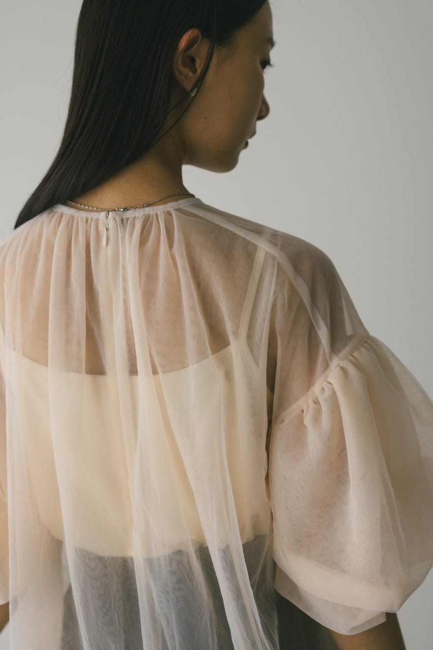 ギャザースリーブチュールトップ BEG FREE
