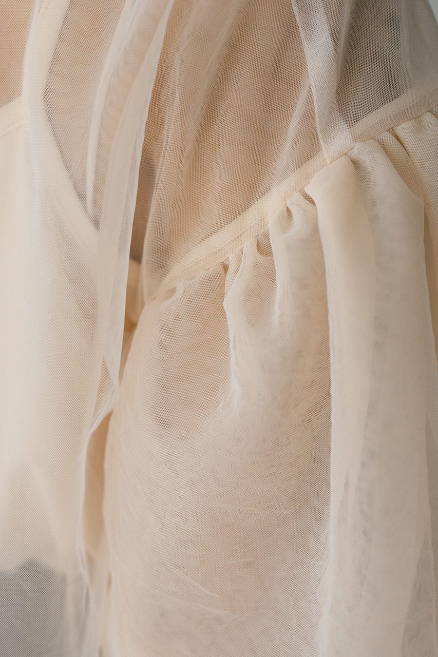 ギャザースリーブチュールトップ BEG FREE