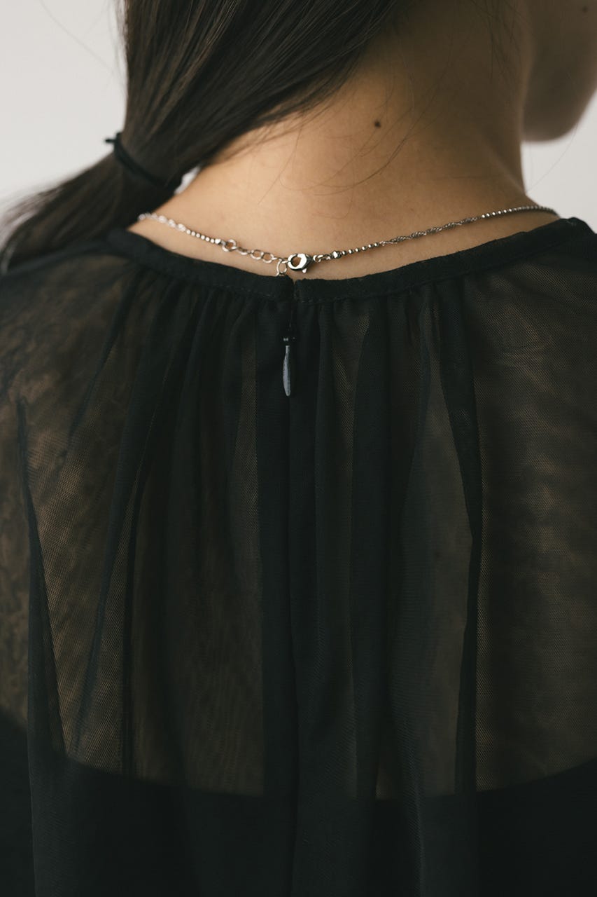 ギャザースリーブチュールトップ BLK FREE