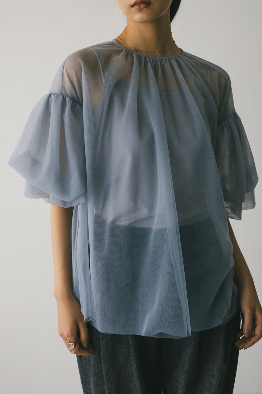 ギャザースリーブチュールトップ SAX FREE