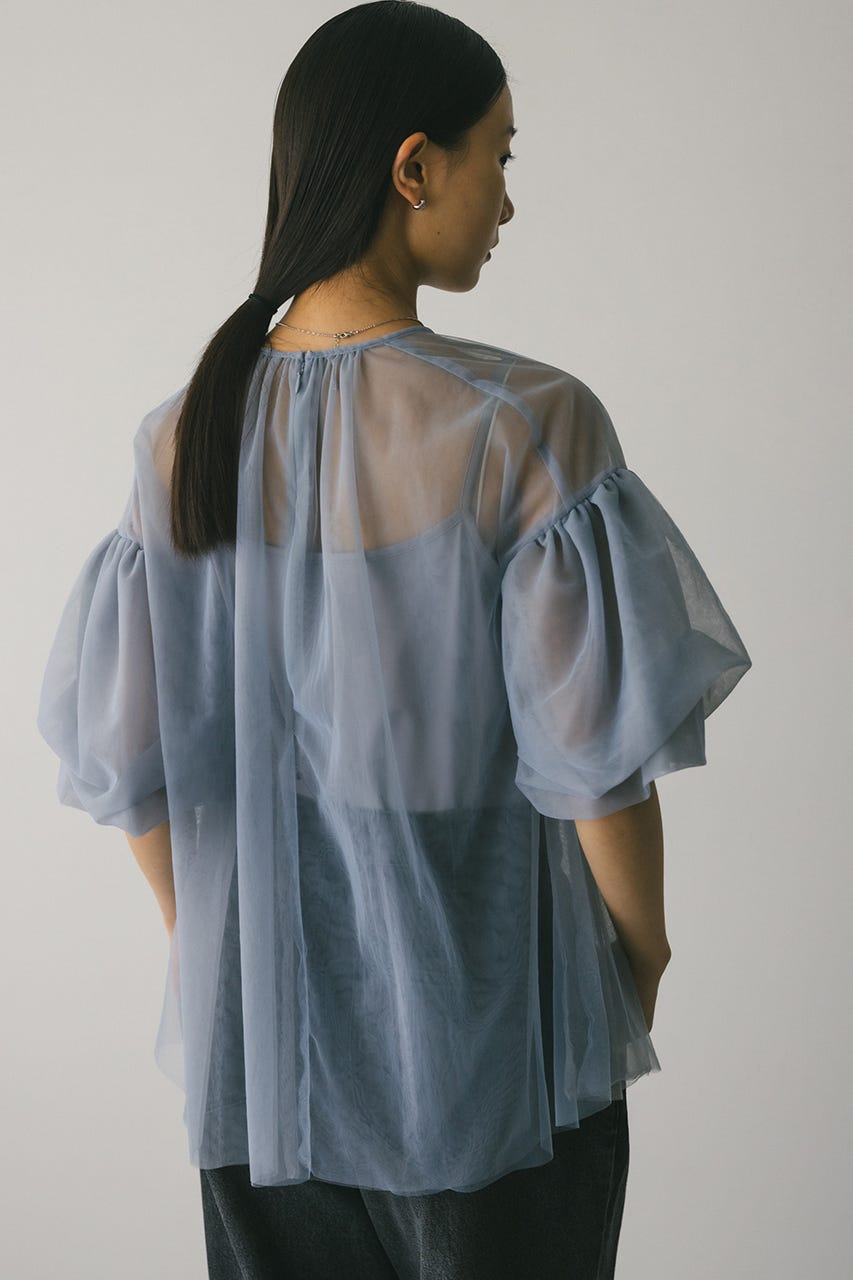 ギャザースリーブチュールトップ SAX FREE