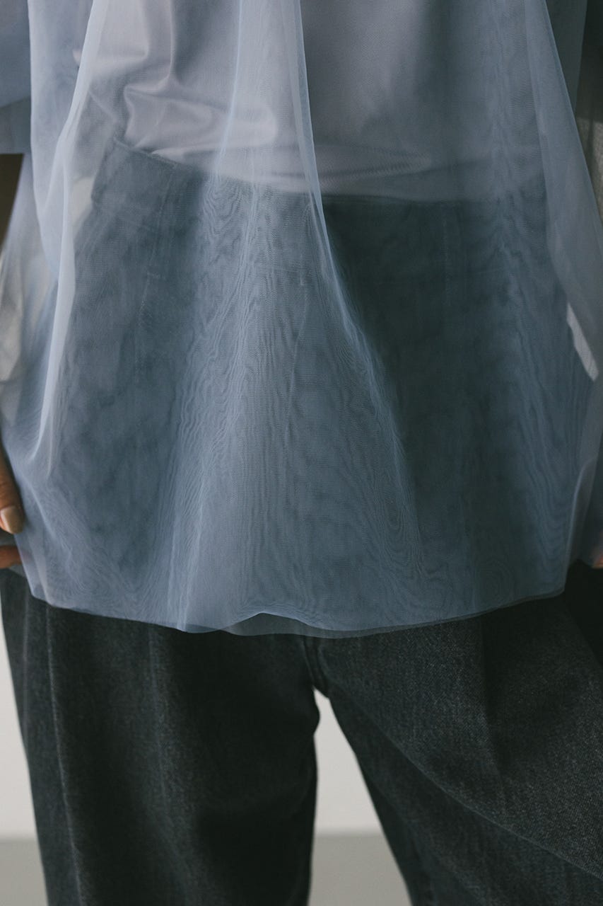 ギャザースリーブチュールトップ SAX FREE