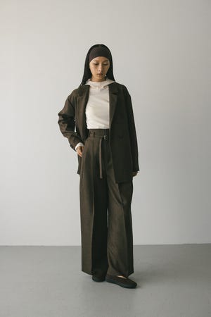 ハイウエストワイドベルトパンツ