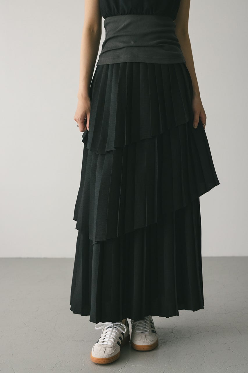 プリーツティアードスカート BLK S