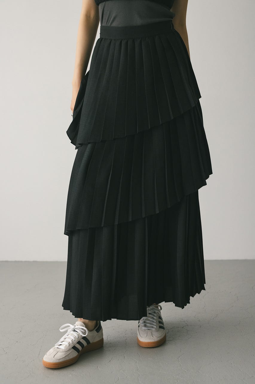 プリーツティアードスカート BLK S