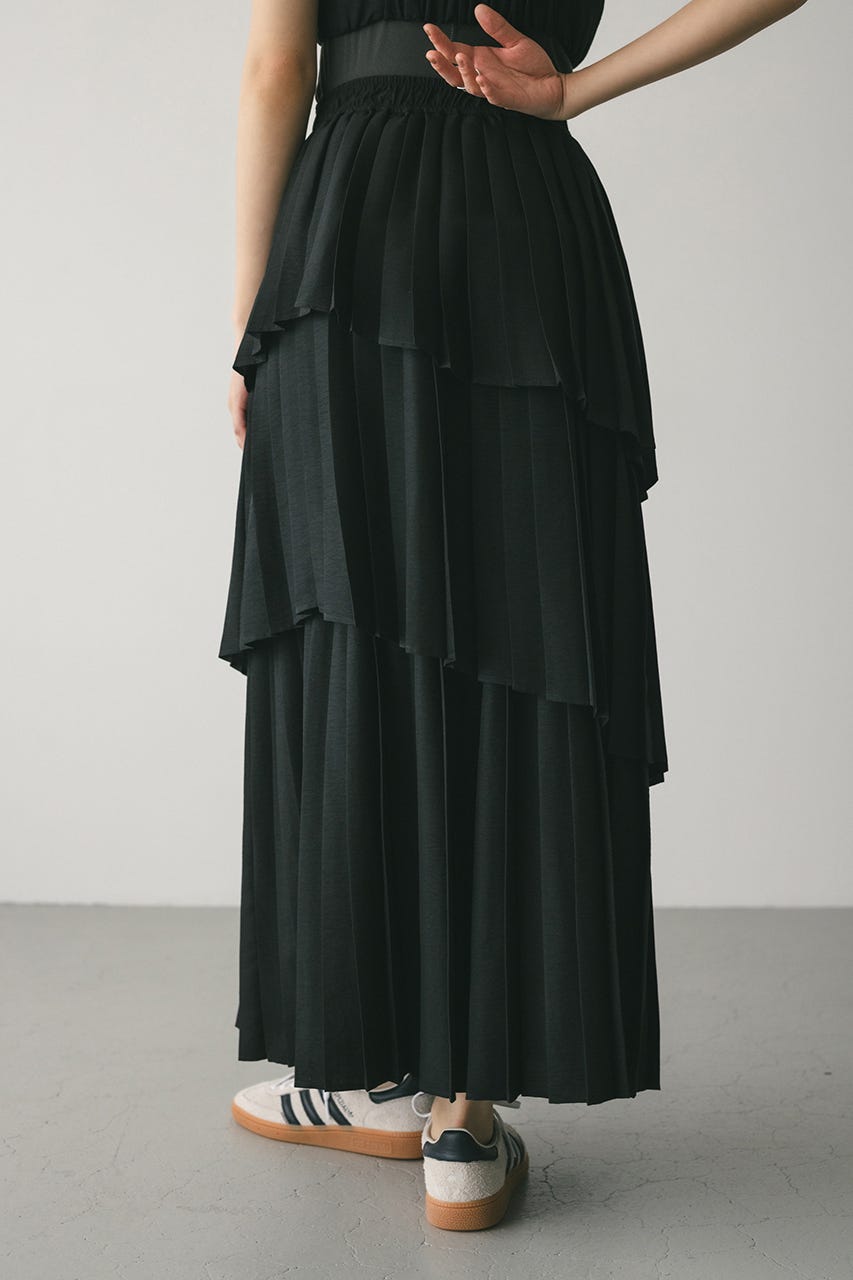 プリーツティアードスカート BLK S