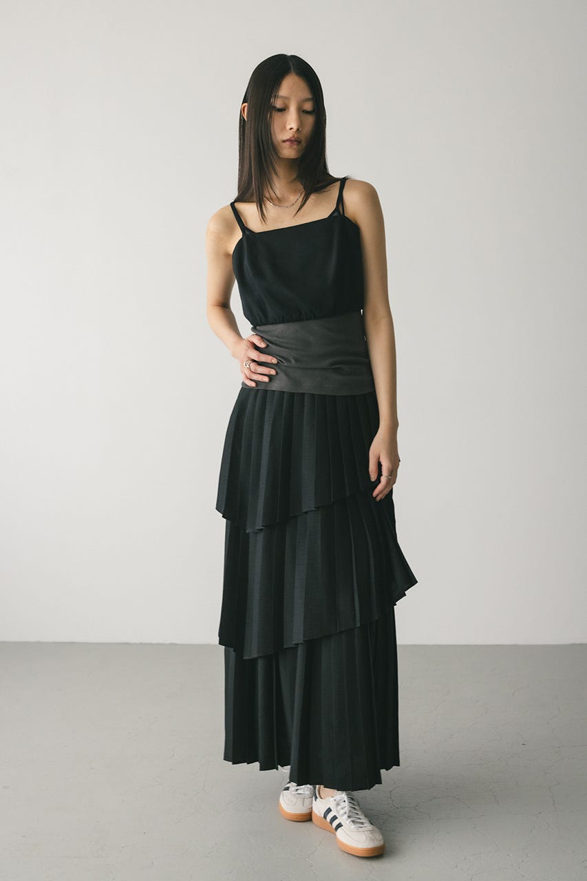 プリーツティアードスカート BLK S