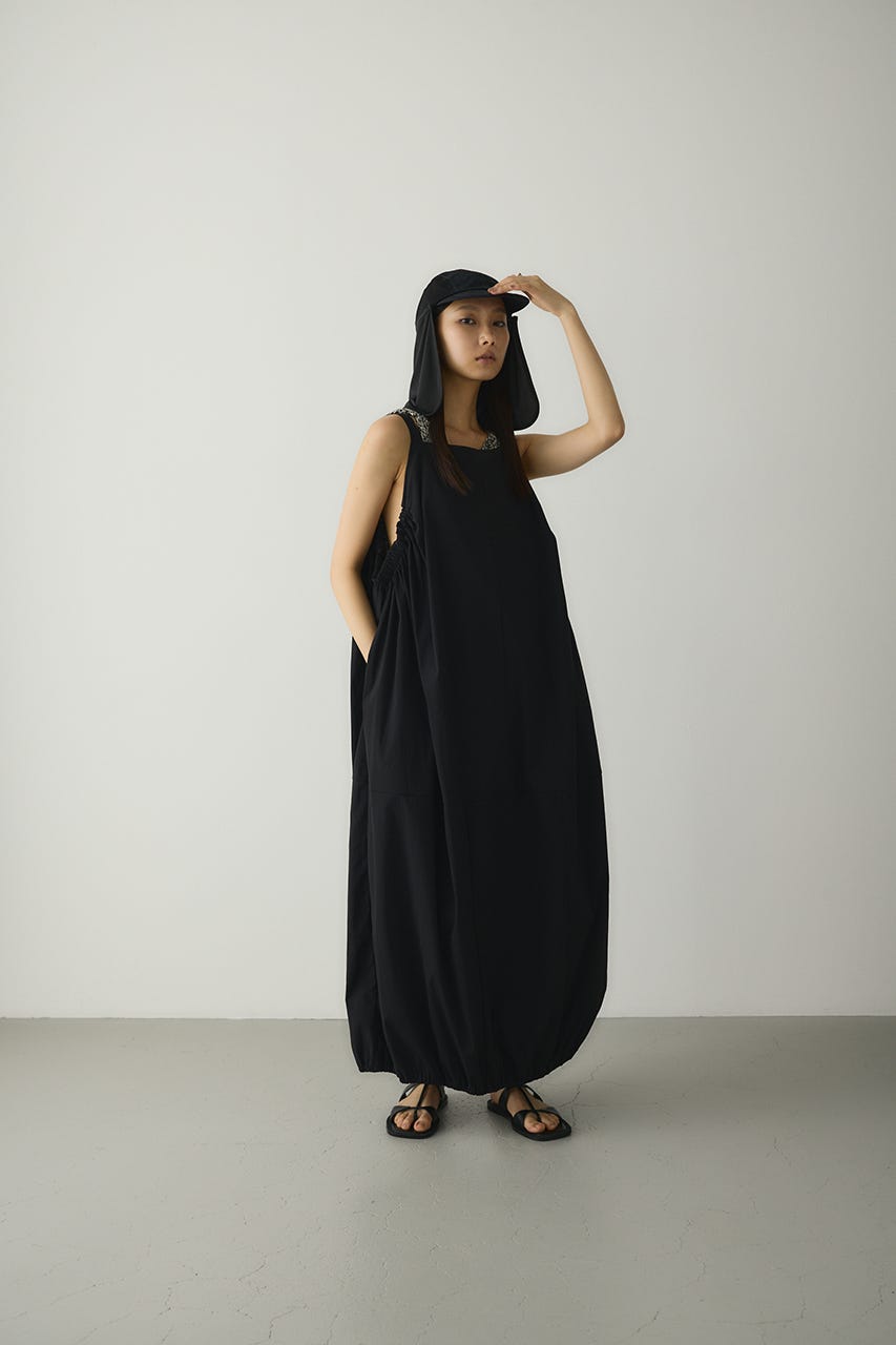 ACTIVE撥水ギャザーワンピース BLK M