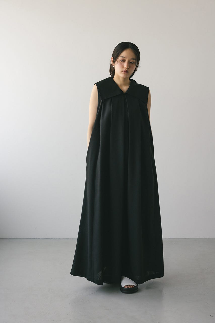 ビッグカラーフレアワンピース BLK M