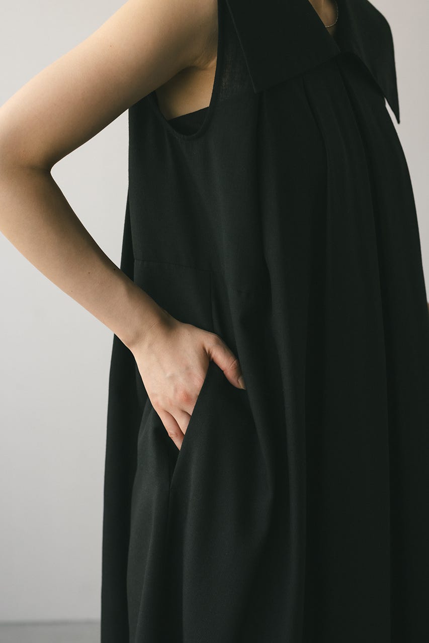 ビッグカラーフレアワンピース BLK M