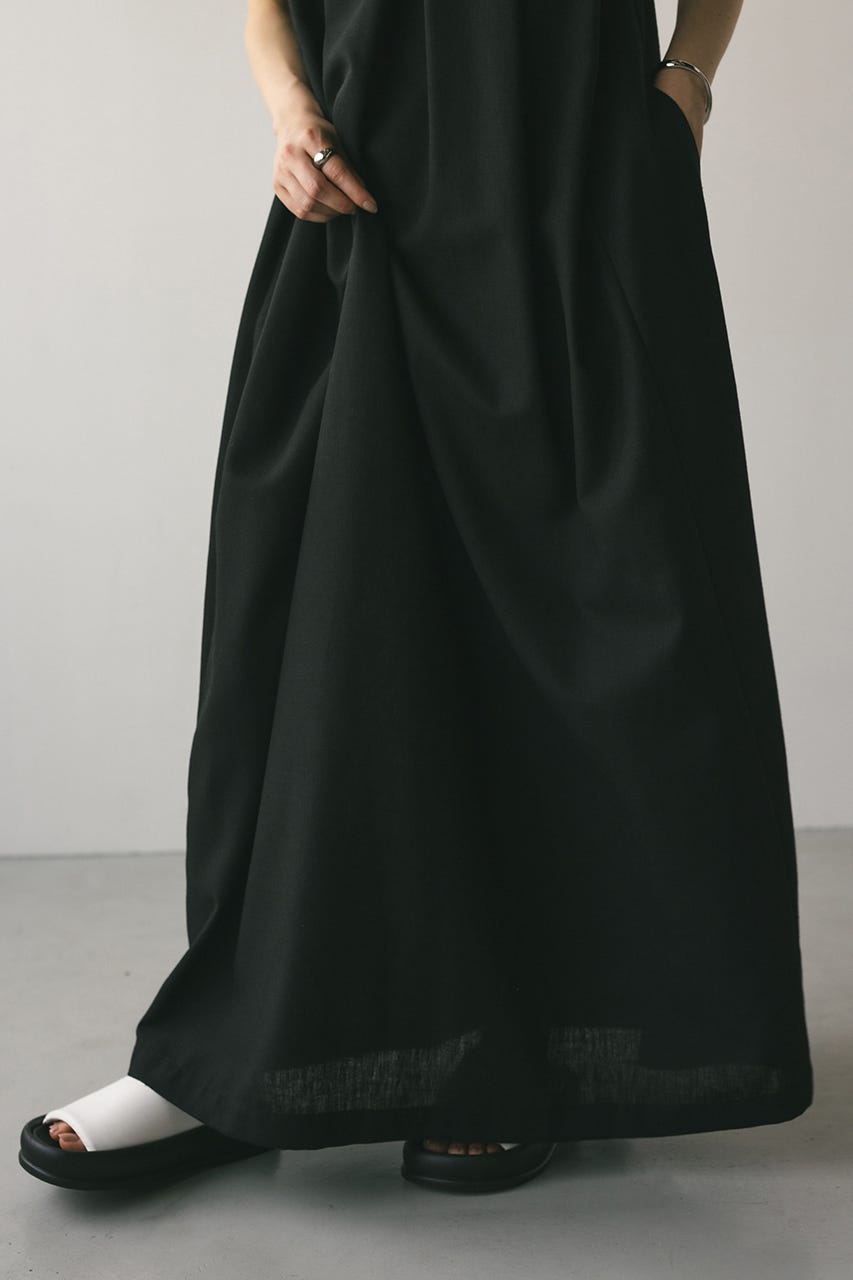 ビッグカラーフレアワンピース BLK M