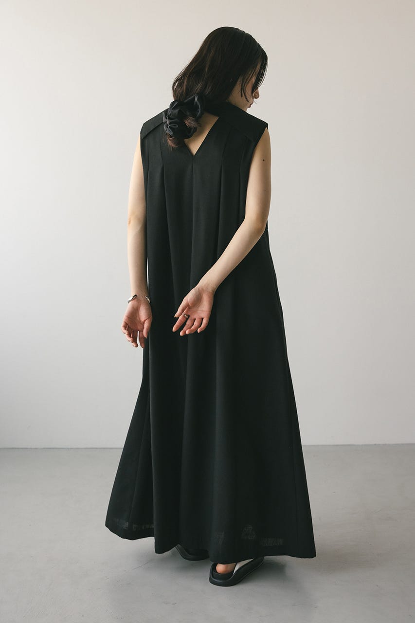 ビッグカラーフレアワンピース BLK M