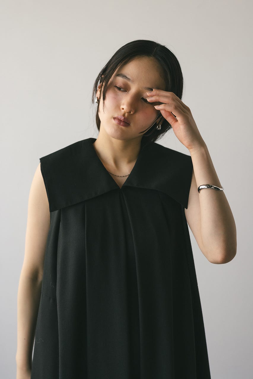 ビッグカラーフレアワンピース BLK M