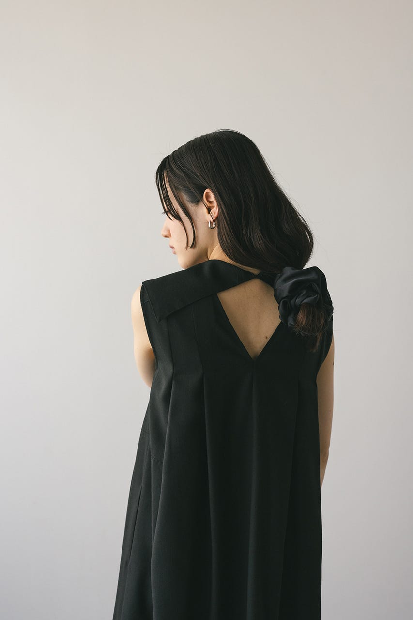 ビッグカラーフレアワンピース BLK M