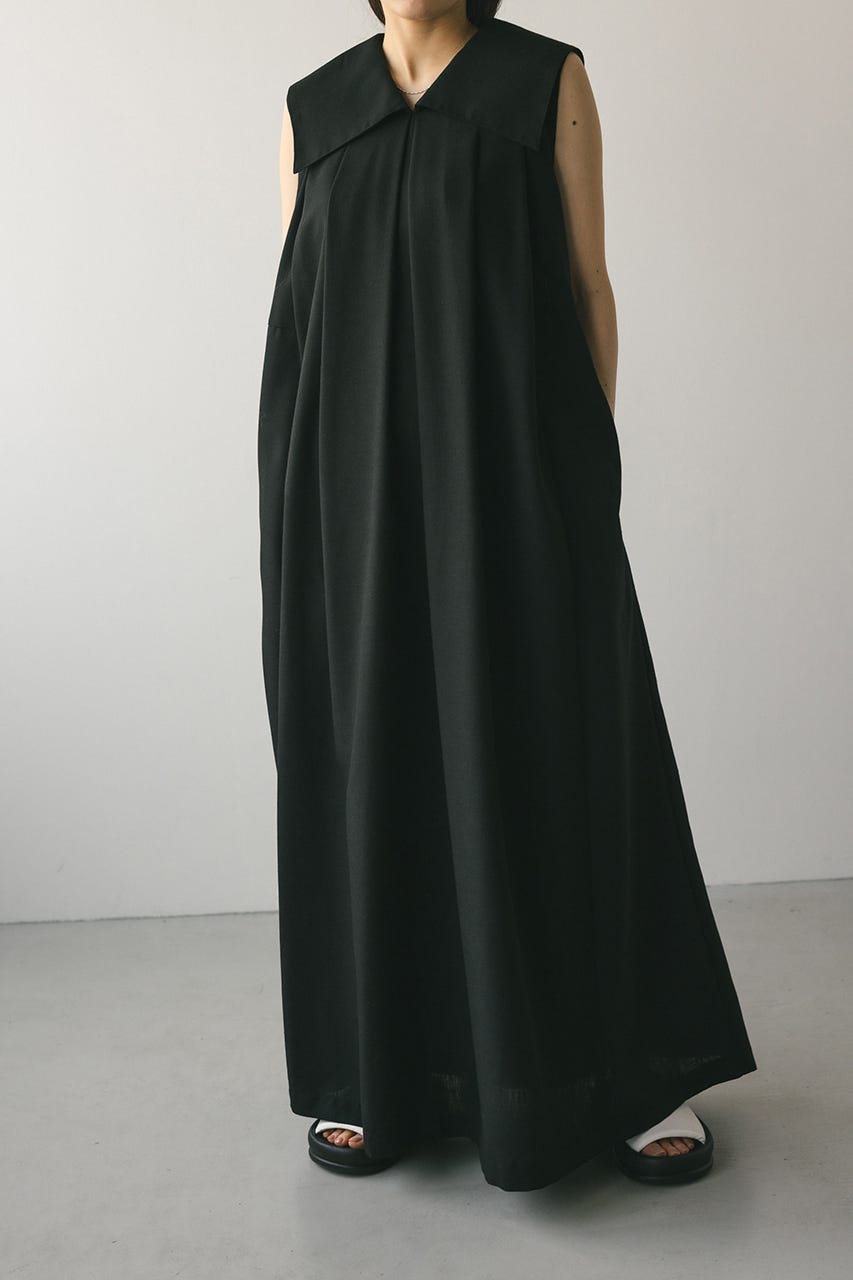 ビッグカラーフレアワンピース BLK M