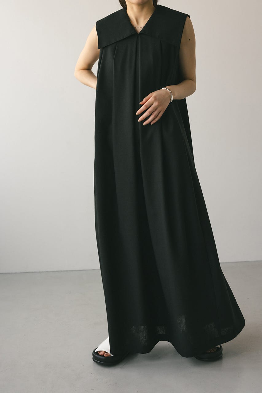 ビッグカラーフレアワンピース BLK M