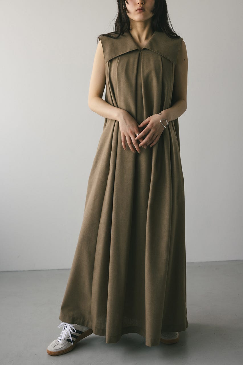 【STYLEMIXER】 ビッグカラーフレアワンピース カーキ STYLEMIXER | ビッグカラーフレアワンピース (ワンピース(ロング