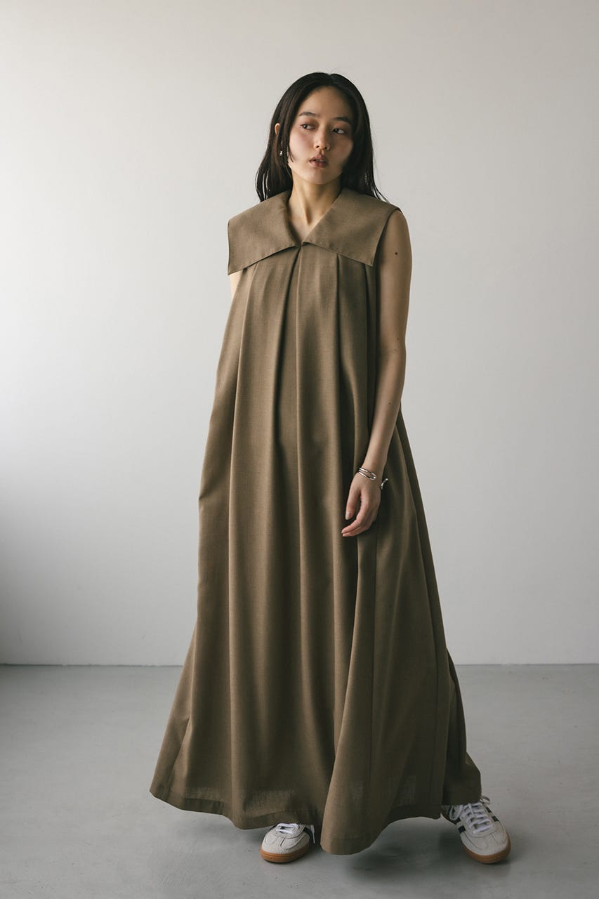 ビッグカラーフレアワンピース L/BRN S