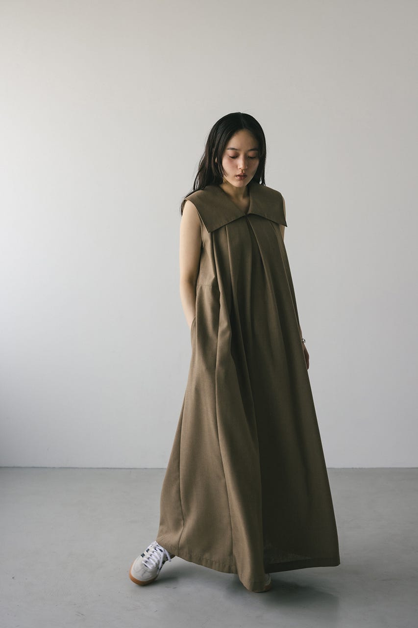 ビッグカラーフレアワンピース L/BRN S