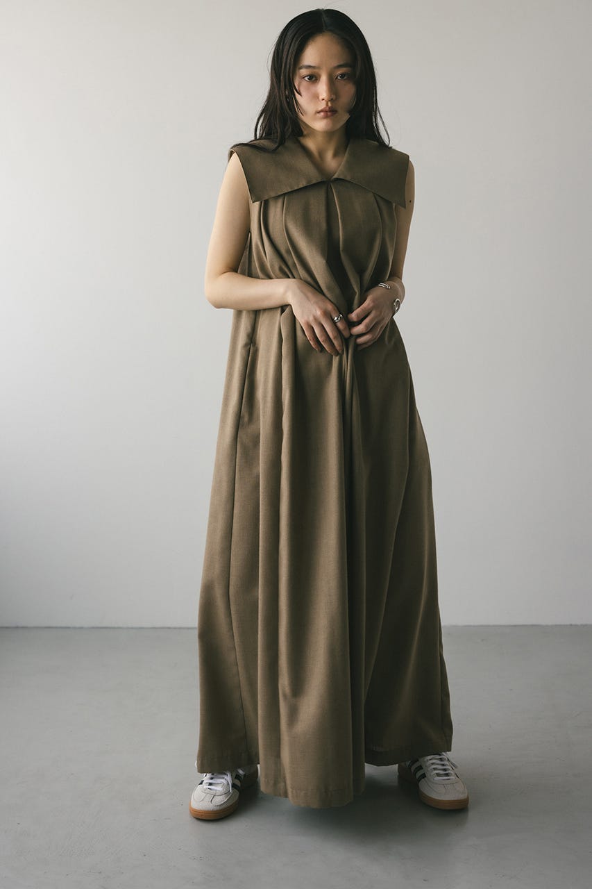 ビッグカラーフレアワンピース L/BRN S