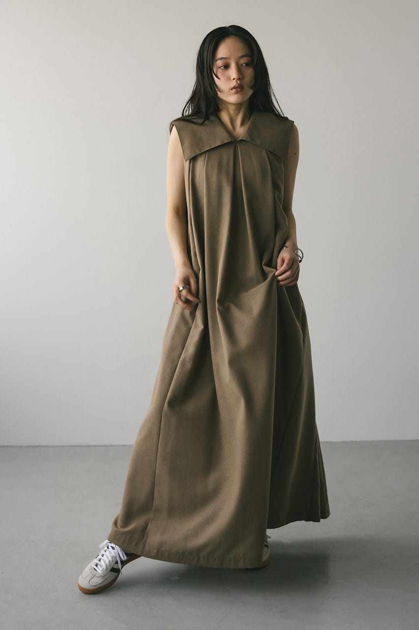 ビッグカラーフレアワンピース L/BRN S