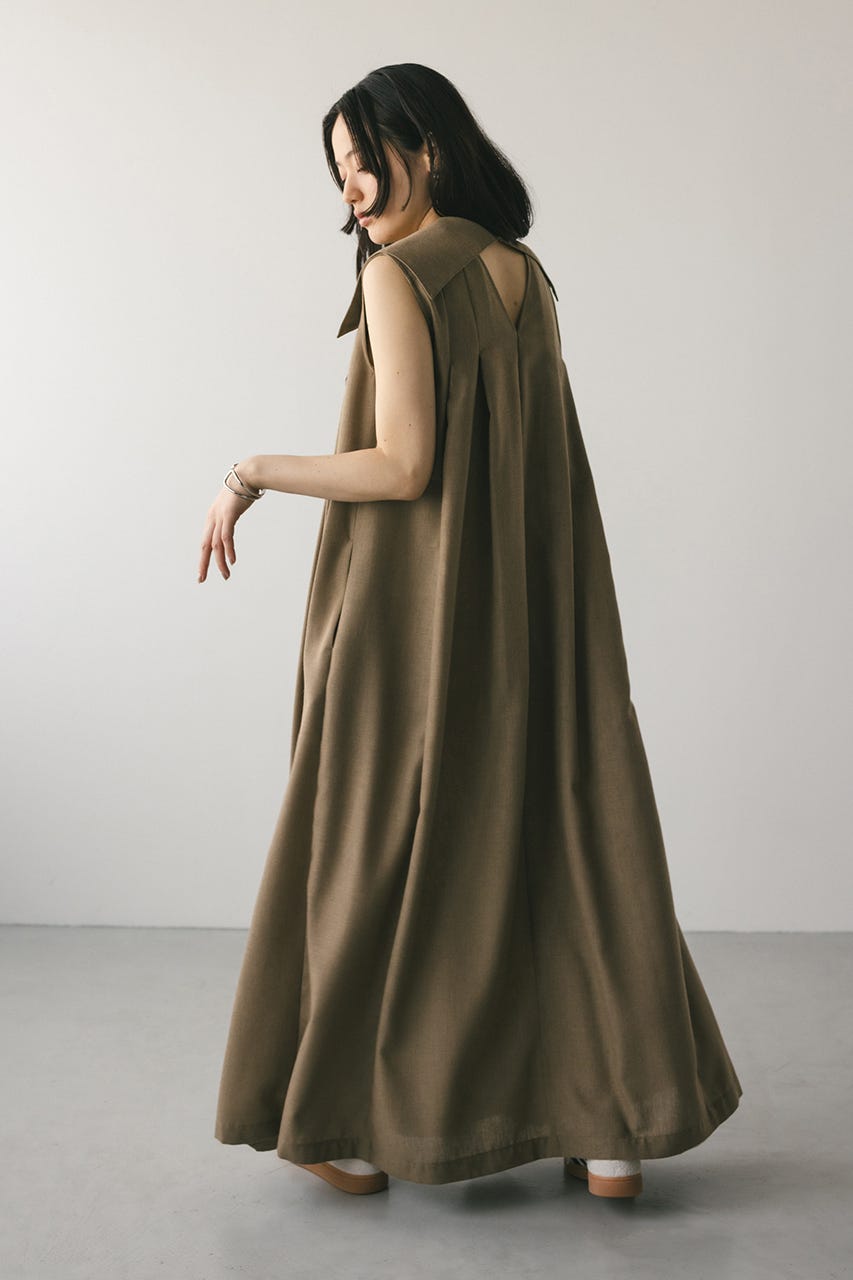 ビッグカラーフレアワンピース L/BRN S